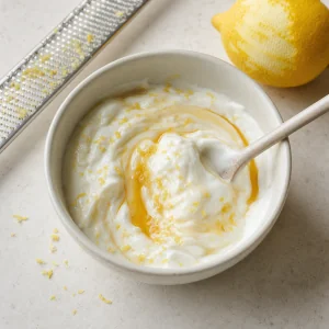 Scorza di limone e miele mescolati allo yogurt greco