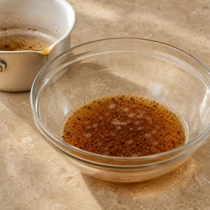 Beurre noisette refroidissant dans un saladier en verre