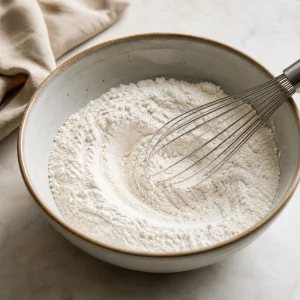 Ingrédients secs des cookies mélangés au fouet