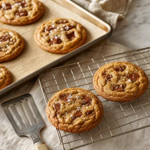 Cookies parsemés de sel refroidissant sur une grille