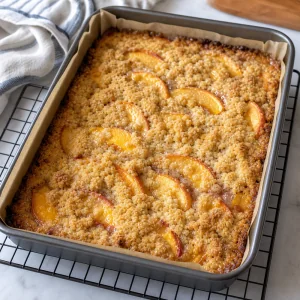 Baked peach shortbread with bubbling peach juices