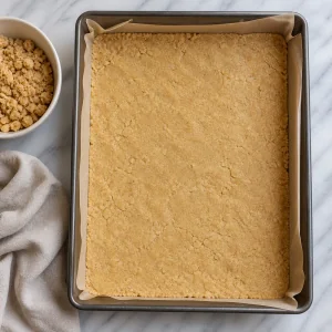 Shortbread crumbs pressed into the baking pan