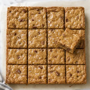 Baked pecan blondies cooled and cut into squares