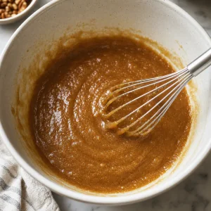 Brown butter and sugars whisked into a glossy mixture