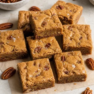 Finished brown butter pecan blondies cut into squares