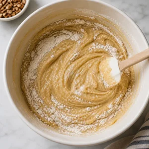 Flour mixture folded into blondie batter
