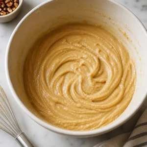 Smooth golden blondie batter after adding eggs and vanilla