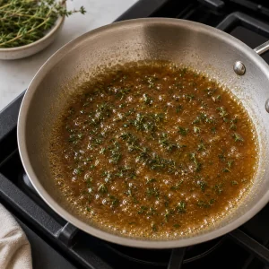 Fresh thyme leaves stirred into the warm brown sugar butter glaze