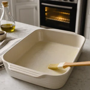 Ceramic baking dish lightly brushed with olive oil