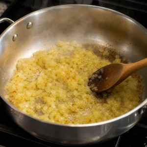 Chopped onion softened and lightly golden in a skillet