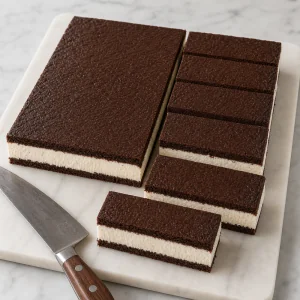 Frozen brownie ice cream slab cut into bars
