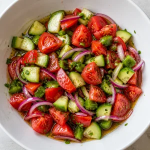 Salada de legumes envolvida em óleo e vinagre de vinho tinto