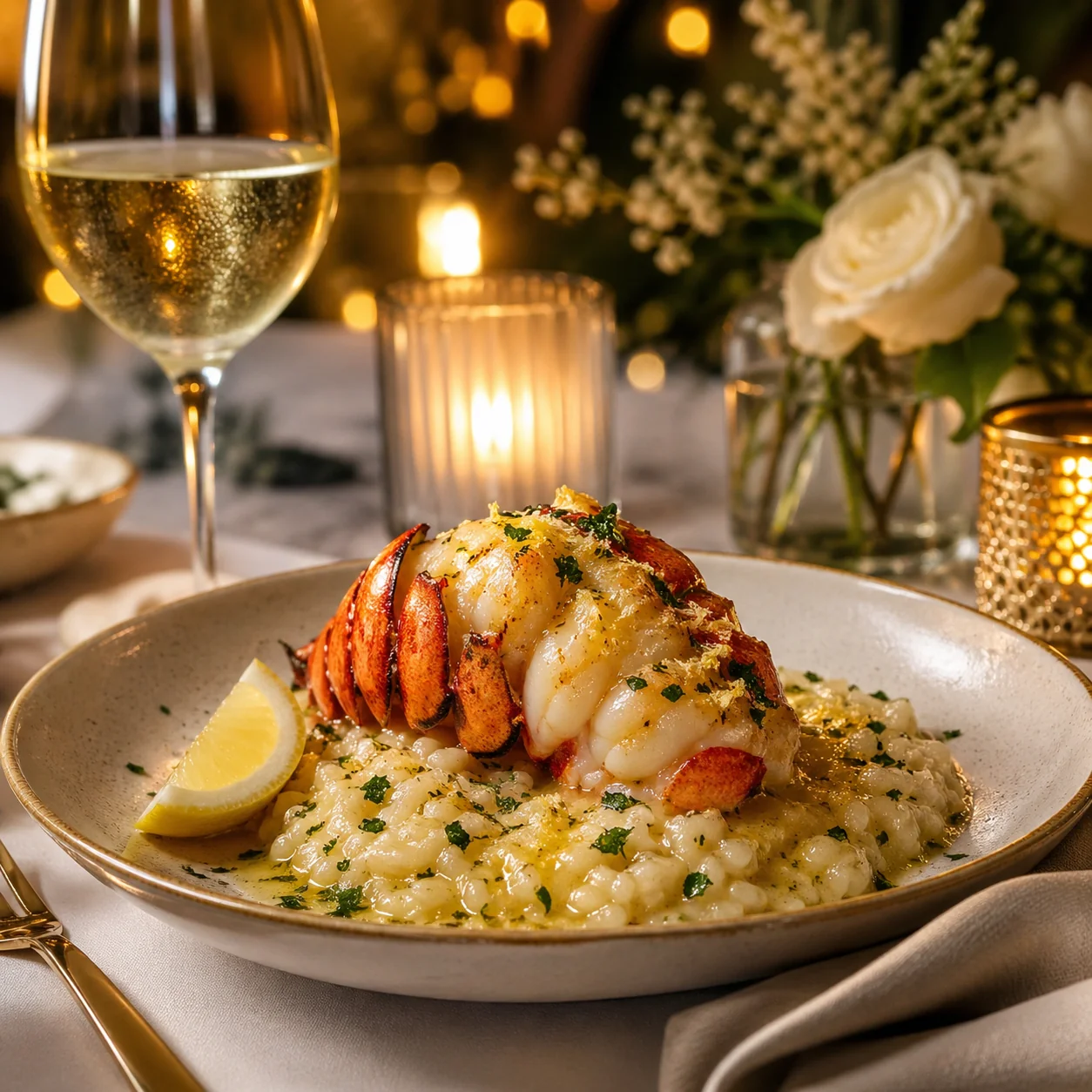 Colas de Langosta a la Mantequilla con Risotto al Limón