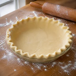 Raw pie shell with a crimped edge