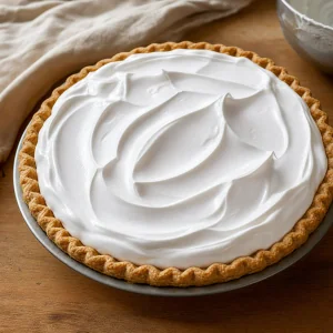 Untoasted meringue spread over the pudding pie