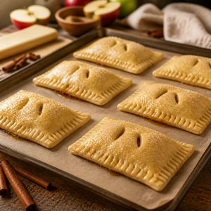 Ungebackene Apfeltaschen mit Dampfritzen und grobem Zucker