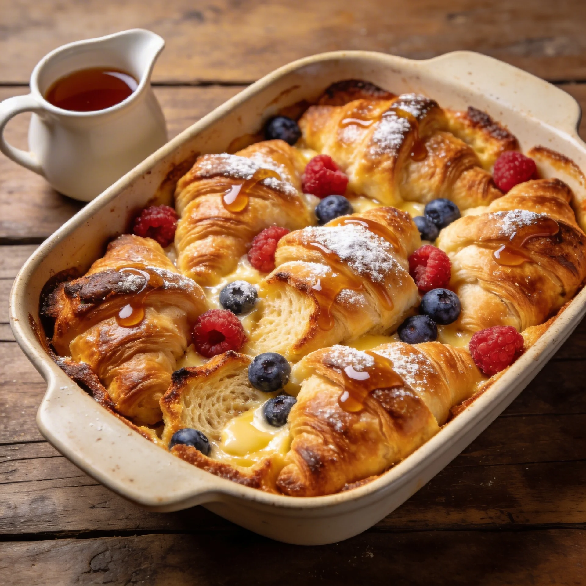 Buttery Croissant French Toast Bake with Maple Glaze