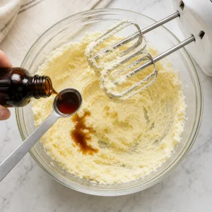 Vanilla extract added to the creamed butter mixture