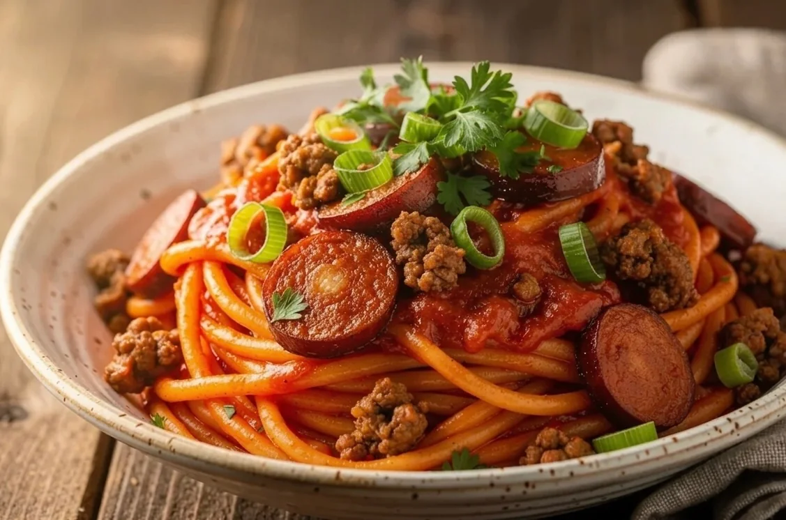 Cajun Dirty Spaghetti with Andouille and Creole Spice