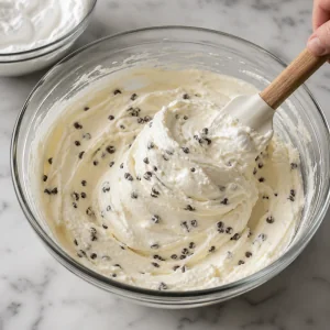Crema de cannoli mezclada con mini chispas de chocolate