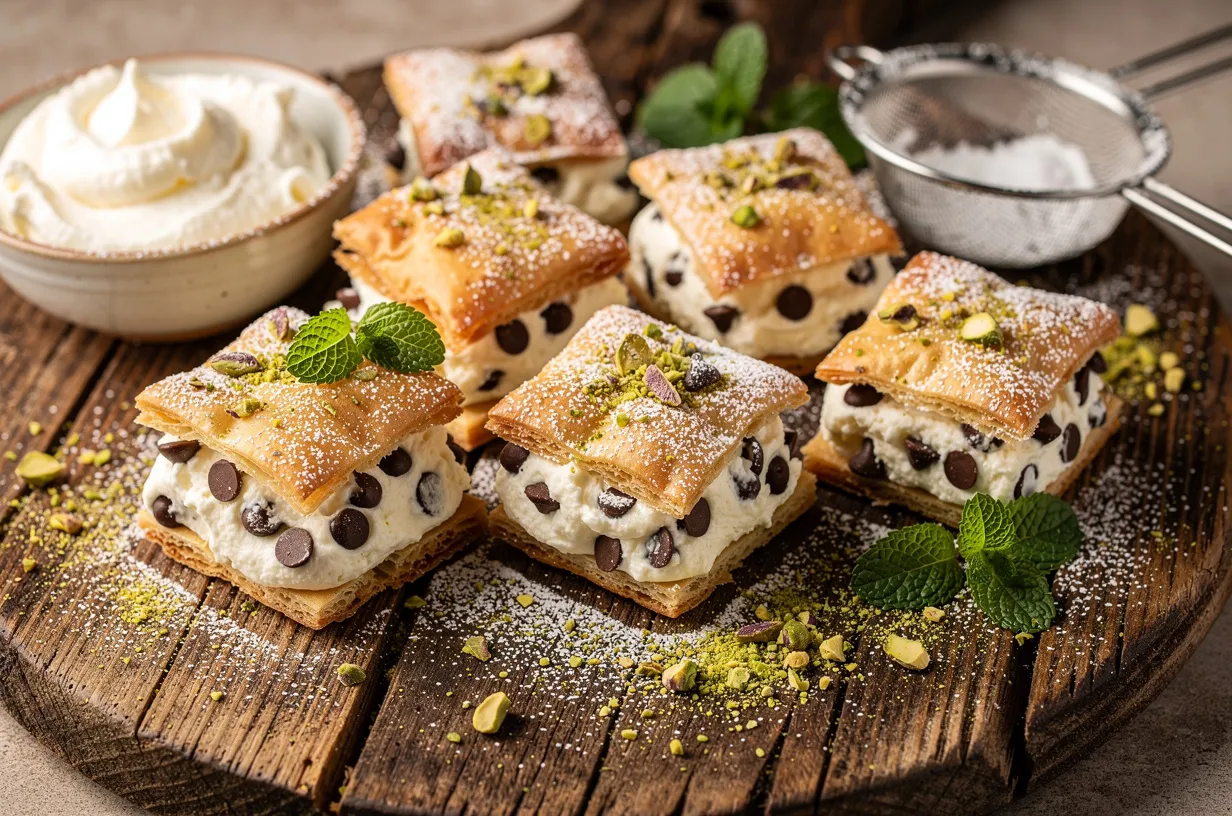 Cannoli Squares with Ricotta Mascarpone and Chocolate