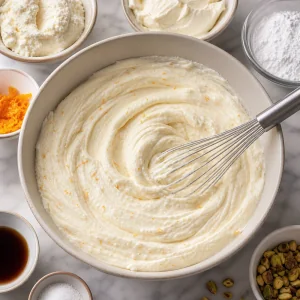 Relleno de ricotta y mascarpone batido con ralladura de naranja
