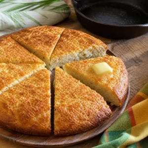 Warm Caribbean coconut bake bread cut into wedges with melting butter