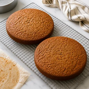 Carrot cake layers cooling on a wire rack