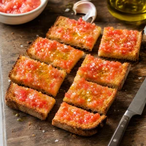 Pan con tomate cortado en porciones