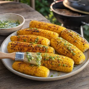 Lime scallion butter brushed onto hot grilled corn