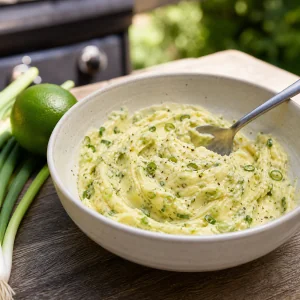 Lime scallion butter mixed in a small bowl