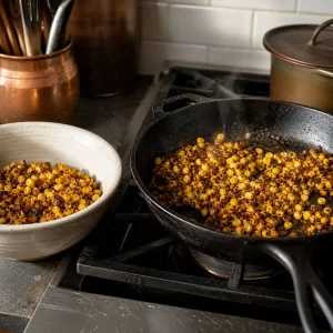 Charred corn browning in batches