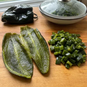 Peeled roasted poblano cut into small pieces