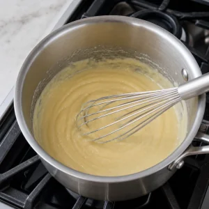 Butter and flour whisked into a pale roux for queso sauce