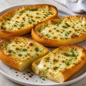 Warm cheesy garlic gondolas served on a platter.