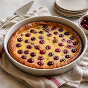 Clafoutis aux cerises au repos avant la découpe