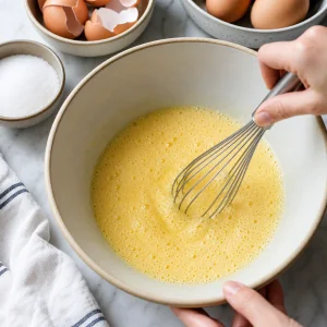 Œufs et sucre fouettés jusqu’à légère mousse