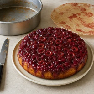 Gestuerzter Kirschkuchen mit abgehobener Form