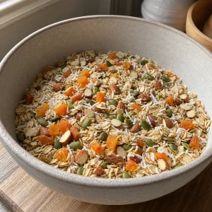 Miscela di avena tostata con cocco e albicocche tritate