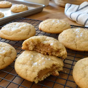 Étape 7 : cookies au sel de mer refroidissant sur grille avec un cœur tendre au beurre de noix.