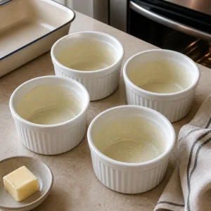 Buttered ramekins ready for the julienne filling