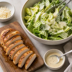 Pollo a fette accanto a romana con salsa Caesar