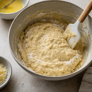 Impasto denso per waffle salati mescolato in una ciotola