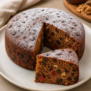 Sliced Pan de Pascua dusted with powdered sugar for serving