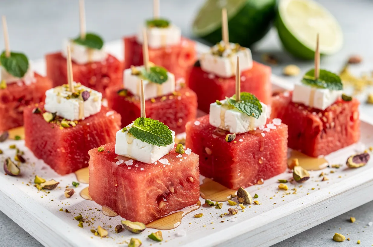Chilled Watermelon Mint Bites with Feta & Lime Zest