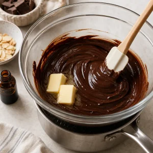 Chocolate negro y mantequilla derretidos con vainilla para el relleno