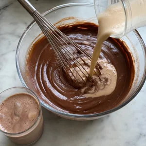 Latte di nocciole mescolato al cioccolato fuso