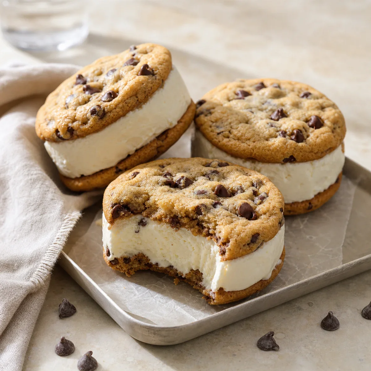 Sandwichs glacés aux cookies sur un plateau froid