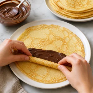 Schokoladengefüllte Crêpes mit Kakaopulver