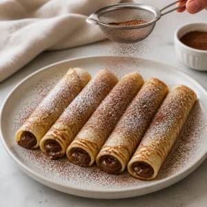 Schokoladengefüllte Crêpes mit Kakaopulver
